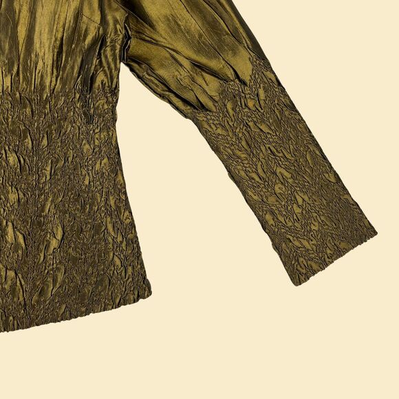 1990s L olive green rhinestone jacket by General Apparel, vintage crinkle jacket - Picture 8 of 8